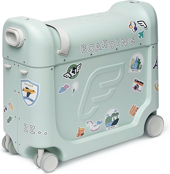 JetKids van Stokke BedBox, Green Aurora - Kinderkoffer & bed - Help uw kind te ontspannen en slapen in het vliegtuig - Geschikt voor kinderen van 3-7 jaar