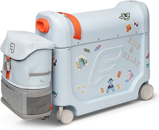 Stokke JetKids Reisbundel, Blauw - Inclusief kinderkoffer en vliegbed + verstelbare, lichtgewicht en uitbreidbare Crew-rugzak - Reisbenodigdheden voor kinderen - Geschikt voor kinderen van 3-7 jaar