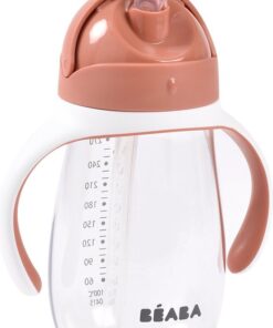 Béaba Drinkbeker - Rietjesbeker 300 ml - Lekvrij - Verwijderbare Handvatten - Vanaf 8 Maanden - Terracotta