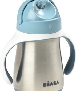 Béaba Rietjesbeker - Drinkfles - 250 ml - Dubbele Wand & Lekvrij - RVS - Vanaf 8 maanden Blauw