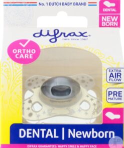 Difrax - Dental speen - New Born Speen - Transparant met grijze sterretjes - Unisex speen - Jongetjes en meisjes