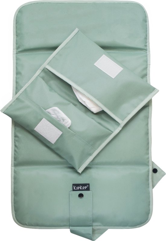 KipKep Napper Combi Verschonings-set - Pale Green - groen - verschoonmatje en luier-etuitje - rPET - wasbaar - gecoat