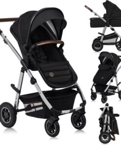Lionelo Amber 2in1 Kinderwagen – Wandelwagen & Reiswieg – Tot 22 kg – Verstelbare Rugleuning & Voetsteun – XXL UPF 50+ Luifel – Vering – Rubberen Wielen – Inklapbaar – Inclusief Accessoireset: Tas, Klamboe, Regenhoes, Adapters