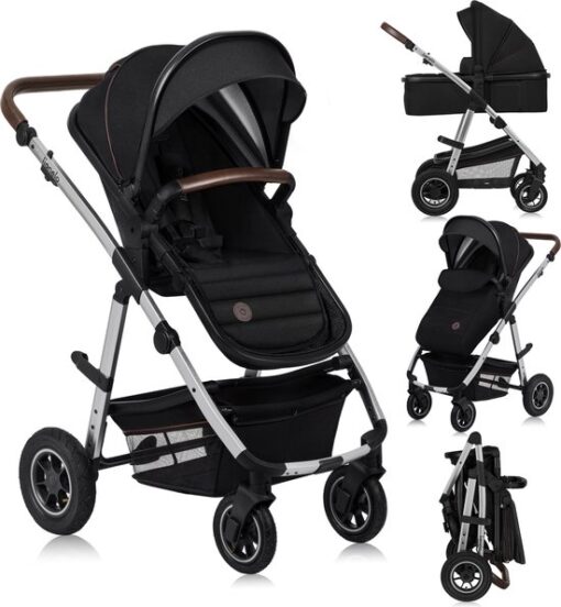 Lionelo Amber 2in1 Kinderwagen – Wandelwagen & Reiswieg – Tot 22 kg – Verstelbare Rugleuning & Voetsteun – XXL UPF 50+ Luifel – Vering – Rubberen Wielen – Inklapbaar – Inclusief Accessoireset: Tas, Klamboe, Regenhoes, Adapters