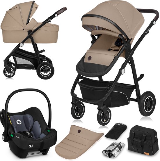 Lionelo Bianka - Kinderwagen 3 in 1 - incl. autostoel - 0-22kg - XXL - Buggy 3in1 - Verstelbare duwstang - Opvouwbaar - Accessoireset - XXL zonnekap - Gelagerde wielen - Reiswieg