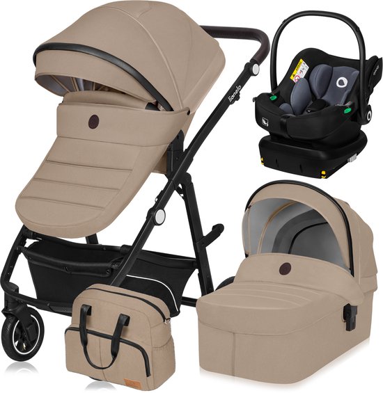 Lionelo Bianka - Kinderwagen 4 in 1 - incl. Autostoel & ISOFIX Basis - 0-22kg - XXL - Buggy 4in1 - Verstelbare Duwstang - Opvouwbaar - Accessoireset - XXL Zonnekap - Gelagerde Wielen - Reiswieg - Volledige Vering