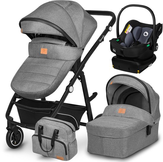 Lionelo Bianka - Kinderwagen 4 in 1 - incl. Autostoel & ISOFIX Basis - 0-22kg - XXL - Buggy 4in1 - Verstelbare Duwstang - Opvouwbaar - Accessoireset - XXL Zonnekap - Gelagerde Wielen - Reiswieg - Volledige Vering