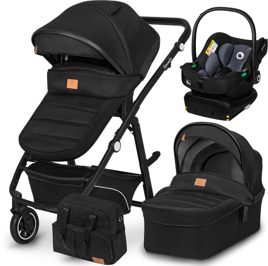 Lionelo Bianka - Kinderwagen 4 in 1 - incl. Autostoel & ISOFIX Basis - 0-22kg - XXL - Buggy 4in1 - Verstelbare Duwstang - Opvouwbaar - Accessoireset - XXL Zonnekap - Gelagerde Wielen - Reiswieg - Volledige Vering
