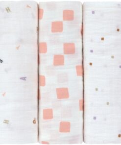 Lässig Hydrofiele luier Swaddle & Burp Doek L GOTS (3 stuks) - Happy Fruits - Peach