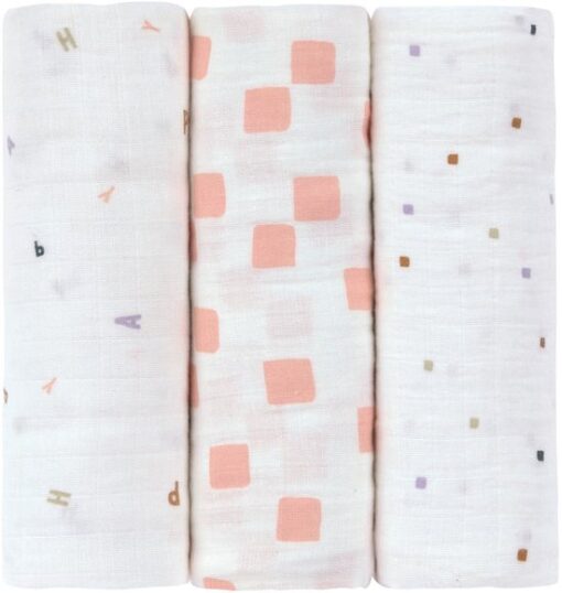 Lässig Hydrofiele luier Swaddle & Burp Doek L GOTS (3 stuks) - Happy Fruits - Peach
