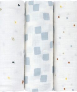 Lässig Hydrofiele luier Swaddle & Burp Doek L GOTS (3 stuks) - Happy Fruits - Blue