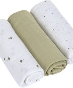 Lässig Hydrofiele luier swaddle doek 3 stuks 85 x 85 cm - Leave olive