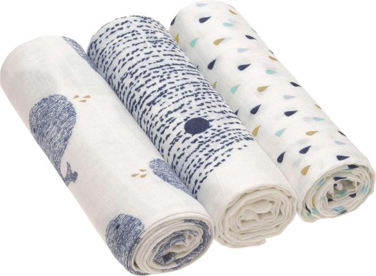 Lässig Hydrofiele luier swaddle doek 3 stuks Little Water Whale 80 x 80 cm