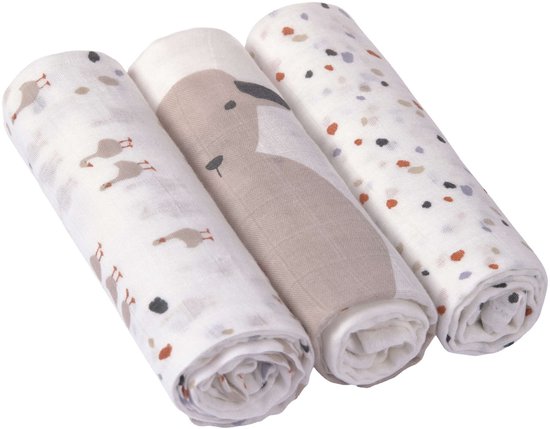 Lässig Hydrofiele luier swaddle doek 3 stuks Tiny Farmer Speckles 80 x 80 cm