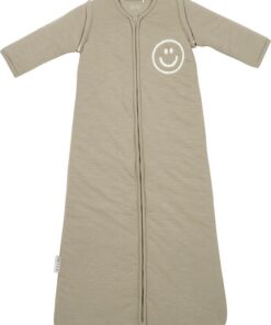 Meyco Baby Slub met Smile applicatie baby slaapzak met afritsbare mouwen - taupe/offwhite - 90cm - 2.5 TOG