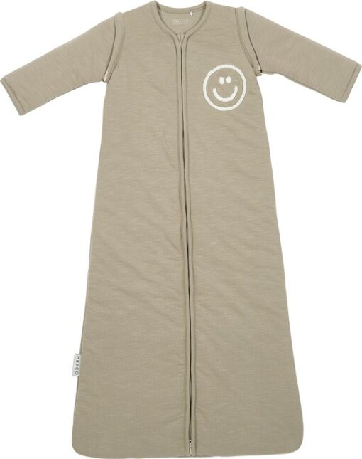 Meyco Baby Slub met Smile applicatie baby slaapzak met afritsbare mouwen - taupe/offwhite - 90cm - 2.5 TOG