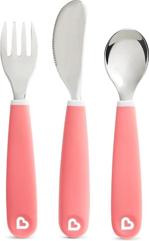 Munchkin kinderbestek - Splash Kleuter Besteksetje - Vork, Mes en Lepel - Set van 3 - Kinderbestekset - Kleur Roze - vanaf 18 maanden