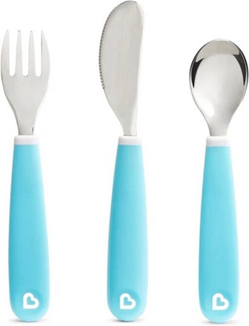 Munchkin kinderbestek - Splash Kleuter Besteksetje - Vork, Mes en Lepel - Set van 3 - Kinderbestekset - Kleur Blauw - vanaf 18 maanden