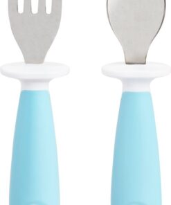 Munchkin Kinderbestek Vork en Lepel voor peuters – Raise - 2-delig - vanaf 12 maanden - Roestvrijstalen bestekset - Blauw