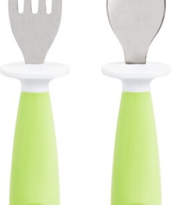 Munchkin Kinderbestek Vork en Lepel voor peuters – Raise - 2-delig - vanaf 12 maanden - Roestvrijstalen bestekset - Groen