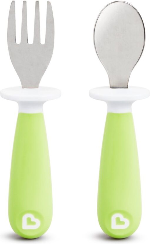 Munchkin Kinderbestek Vork en Lepel voor peuters – Raise - 2-delig - vanaf 12 maanden - Roestvrijstalen bestekset - Groen