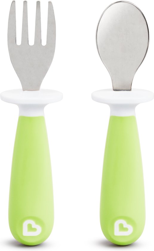 Munchkin Kinderbestek Vork en Lepel voor peuters – Raise - 2-delig - vanaf 12 maanden - Roestvrijstalen bestekset - Groen