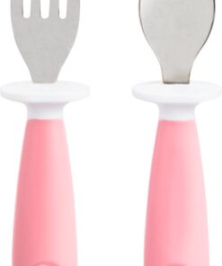 Munchkin Kinderbestek Vork en Lepel voor peuters – Raise - 2-delig - vanaf 12 maanden - Roestvrijstalen bestekset - Roze