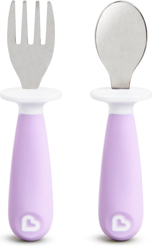 Munchkin Kinderbestek Vork en Lepel voor peuters – Raise - 2-delig - vanaf 12 maanden - Roestvrijstalen bestekset - Paars