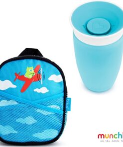 Munchkin Luiertas met Munchkin Miracle Drinkbeker Blauw - Brica by my side rugzak Blauw - Miracle Anti-Lek 360° Drinkbeker - Sippy Cup - Oefenbeker voor Baby en Kind - 296ml – Blauw