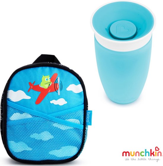 Munchkin Luiertas met Munchkin Miracle Drinkbeker Blauw - Brica by my side rugzak Blauw - Miracle Anti-Lek 360° Drinkbeker - Sippy Cup - Oefenbeker voor Baby en Kind - 296ml – Blauw