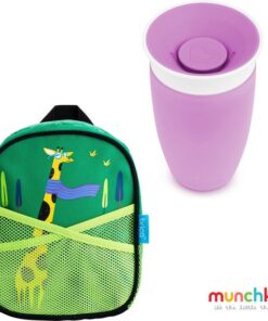 Munchkin Luiertas met Munchkin Miracle Drinkbeker Paars - Brica by my side rugzak groen - Miracle Anti-Lek 360° Drinkbeker - Sippy Cup - Oefenbeker voor Baby en Kind - 296ml - Paars