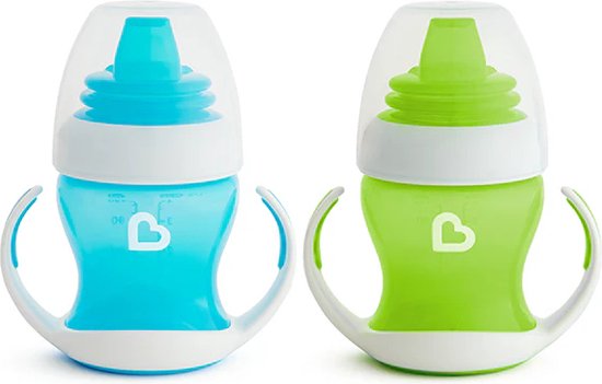 Munchkin Overgangsbeker - Gentle first cup - 2-pack - Ant-lek beker voor baby's - Munchkin drinkbeker - Vanaf 4 maanden - 118ml - Blauw & Groen