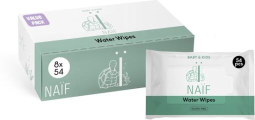 Naïf - Plasticvrije Billendoekjes Water - 432 doekjes (8 stuks x 54 doekjes)