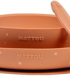 Nattou SILICONE Serviesset Voor Kinderen Silicone 3 Stuks - 19,2 cm - Terracotta Patroon