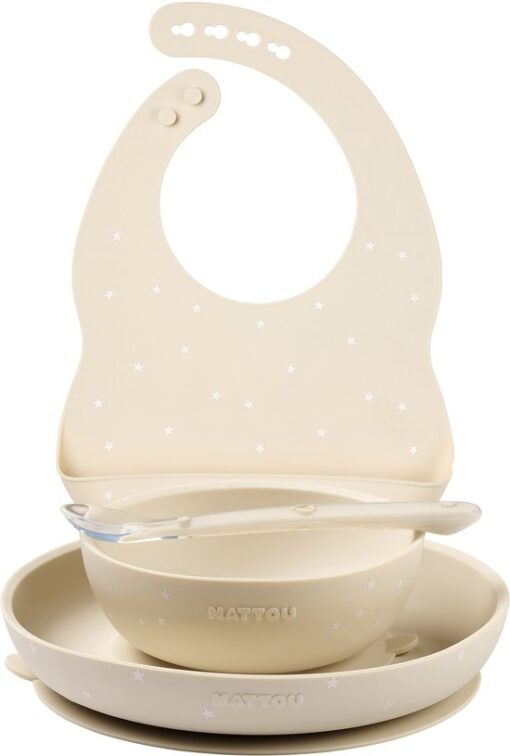 Nattou SILICONE Serviesset Voor Kinderen Silicone 4 Stuks - 43 cm - Klei Patroon