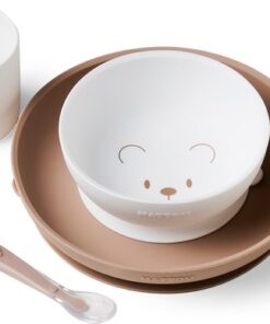 Nattou SILICON Serviesset Voor Kinderen Silicone 4 Stuks - 19,2 cm - Wit Beige