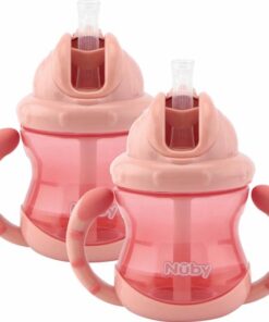 Nûby - Flip-It antilekbeker met handvatten - 2-pack - Roze - 240ml - 12+ maanden