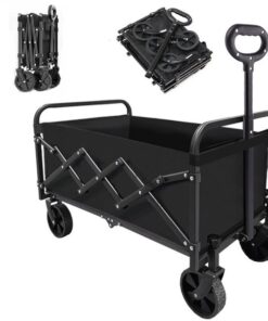 Opvouwbaar Bolderkar- Afneembare wielen - Tot 150kg Draagvermogen - 66x42x47cm -Camping Bolderwagen-kampeerkar- Inhoud 100L Bolderwagen met Duwstang - Opvouwbare Draag Kar - Bolder Wagen Strandkar -Dubbellaags verdikte doek- Kampeerkar-Zwart
