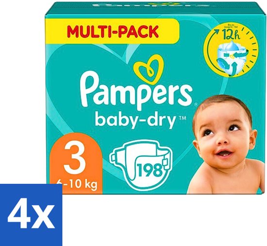 Pampers - Baby-Dry - Luiers - Maat 3 (6-10 kg) - 198 Luiers - Voordeelverpakking - 4 stuks