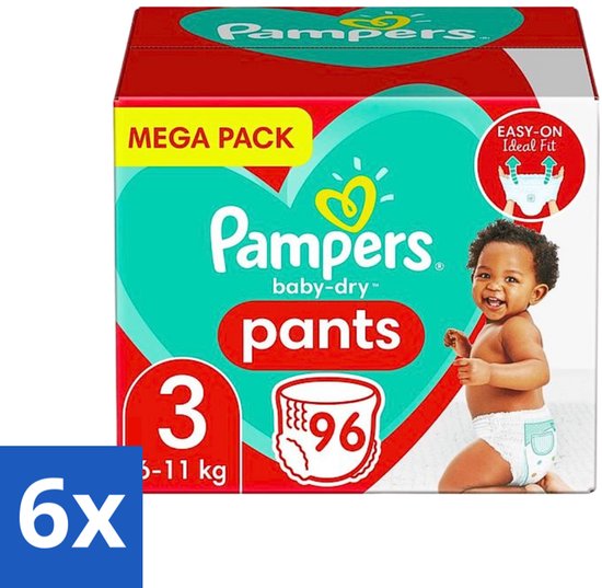 Pampers - Baby-Dry Pants - Luierbroekjes - Maat 3 (6-10 kg) - 96 Luiers - Voordeelverpakking - 6 stuks