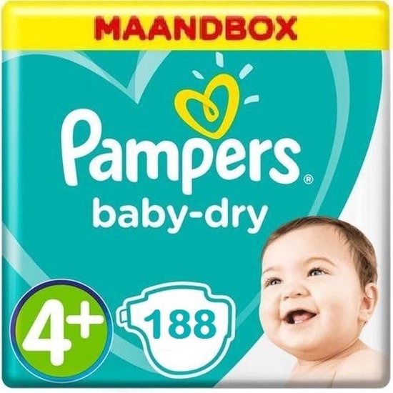Pampers - Baby Dry - Maat 4+ - Mega Pack - 188 stuks - 10/15 KG