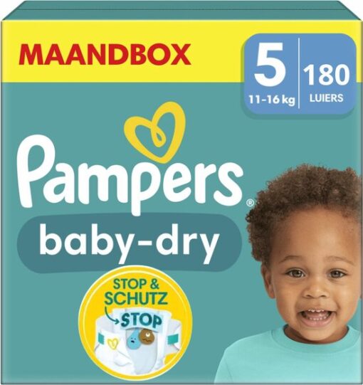 Pampers Baby-Dry luiers - Maat 5 - Maandbox - 180 stuks - 11/16 KG (2 x 90 luiers)