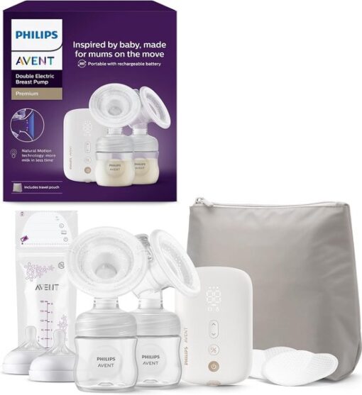 Philips Avent dubbele elektrische borstkolf, ziekenhuissterkte en oplaadbare motor, geïnspireerd op de natuurlijke zuigreflex van baby's, reistasje, model SCF398/31