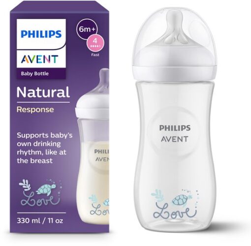 Philips Avent Natural Response 1 babyfles – 330 ml – flow 4 - schildpad - SCY906/11