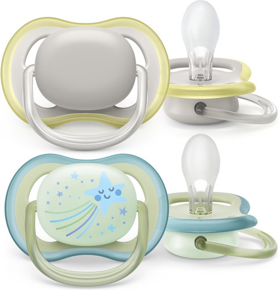 Philips Avent Ultra Air Day & Night 0-6 maanden - 2 speentjes – grijs/groen – Voor dag en nacht SCF085/69