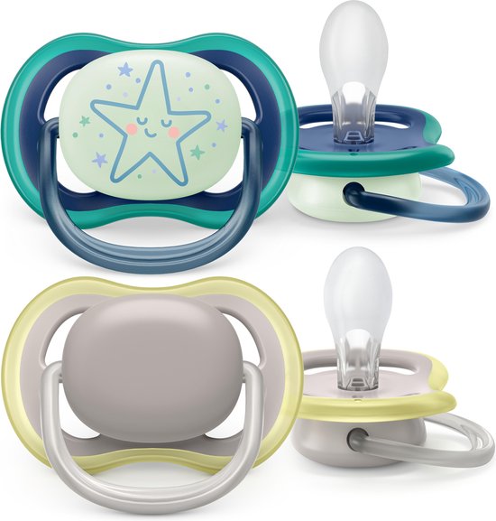 Philips Avent Ultra Air Day & Night 6-18 maanden - 2 speentjes – blauw/grijs – Voor dag en nacht SCF085/70