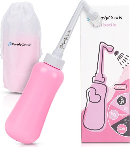 PurelyGoods® Peri Bottle - Draagbare Bidet - Vaginale Douche - Perineum - Zwanger - Postpartum Spoelfles - 450ML - Roze