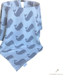 Rammelaar&Co - Hydrofiele Doek XL - 120x120 cm - 70% Bamboe & 30% Katoen - Zacht en Soepel - Walvis Patroon - Inbakerdoek - Spuugdoek - Kraamcadeau – Inbakeren
