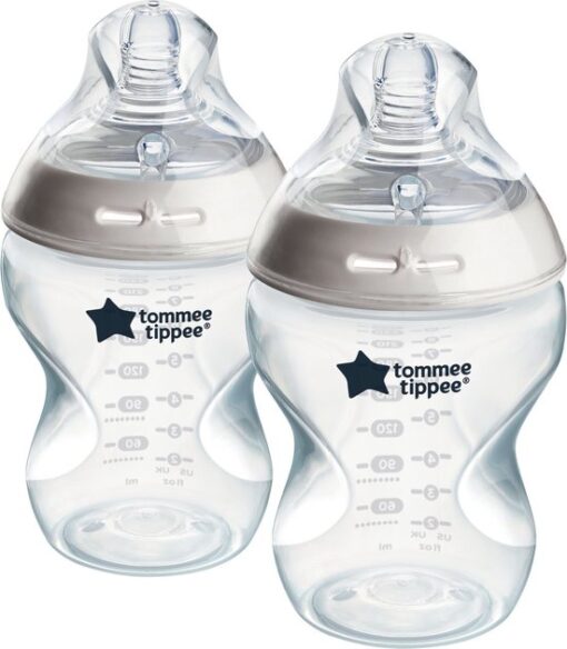Tommee Tippee babyflessen, Natural Start Anti-Colic, 260 ml, tepelvormig voor natuurlijk zuigen, anti-koliek ventiel babyflesje, zelfsteriliserend, bpa-vrij, flesvoeding, set van 2