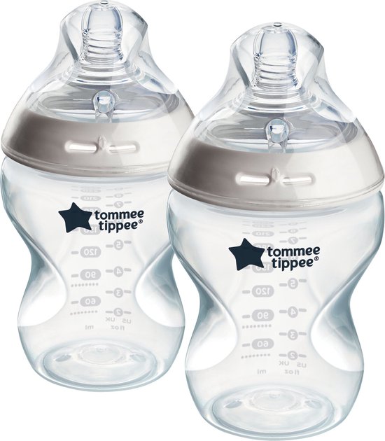 Tommee Tippee babyflessen, Natural Start Anti-Colic, 260 ml, tepelvormig voor natuurlijk zuigen, anti-koliek ventiel babyflesje, zelfsteriliserend, bpa-vrij, flesvoeding, set van 2